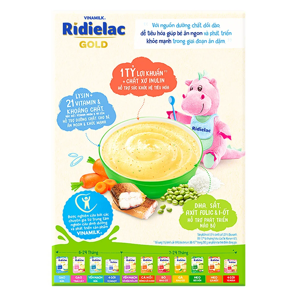 Bột ăn dặm Ridielac Gold Lươn cà rốt đậu xanh HG 200g