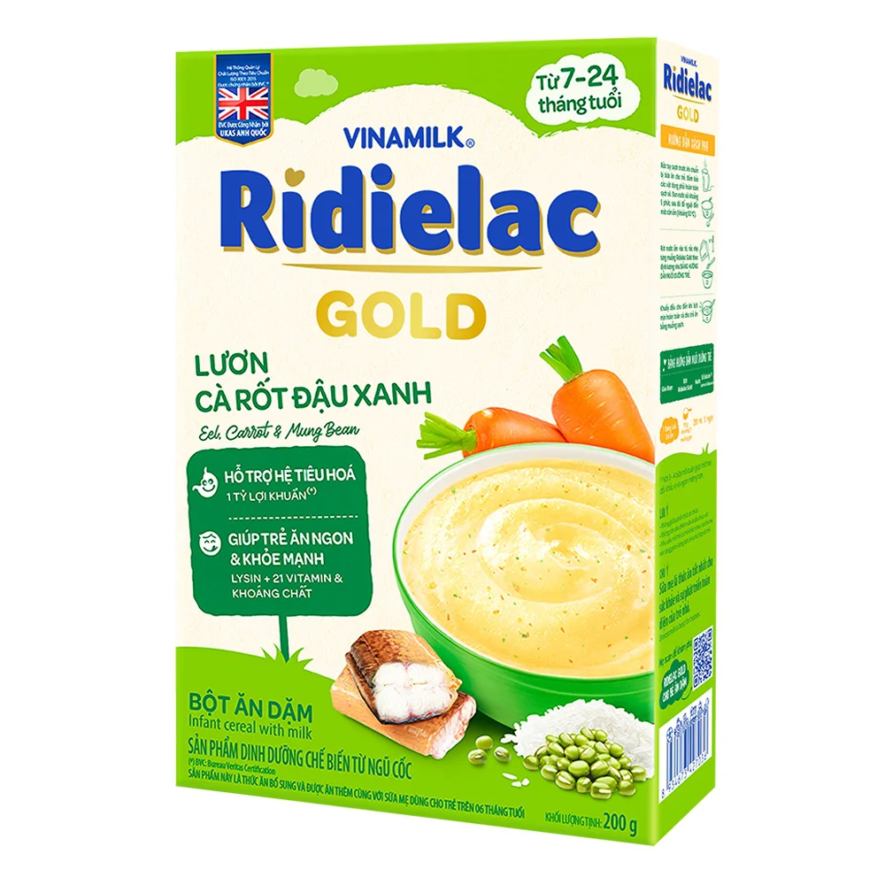 Bột ăn dặm Ridielac Gold Lươn cà rốt đậu xanh HG 200g