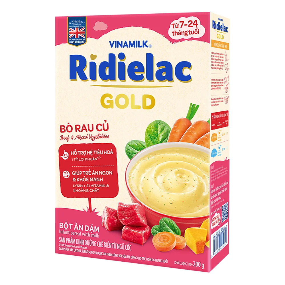 Bột ăm dặm Ridielac Gold bò rau củ HG 200g