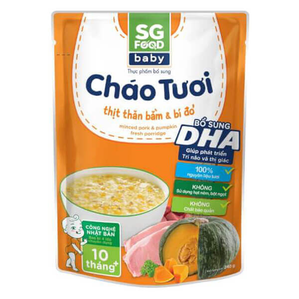 Combo 5 gói Cháo tươi Baby thịt thăn bằm bí đỏ, SG Food, 240g