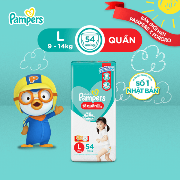 Combo 2 gói Bỉm tã quần Pampers giữ dáng size L 54 miếng (9-14kg) (giao ngẫu nhiên)