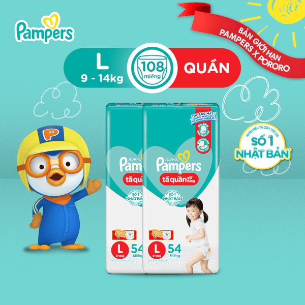 Combo 2 gói Bỉm tã quần Pampers giữ dáng size L 54 miếng (9-14kg) (giao ngẫu nhiên)