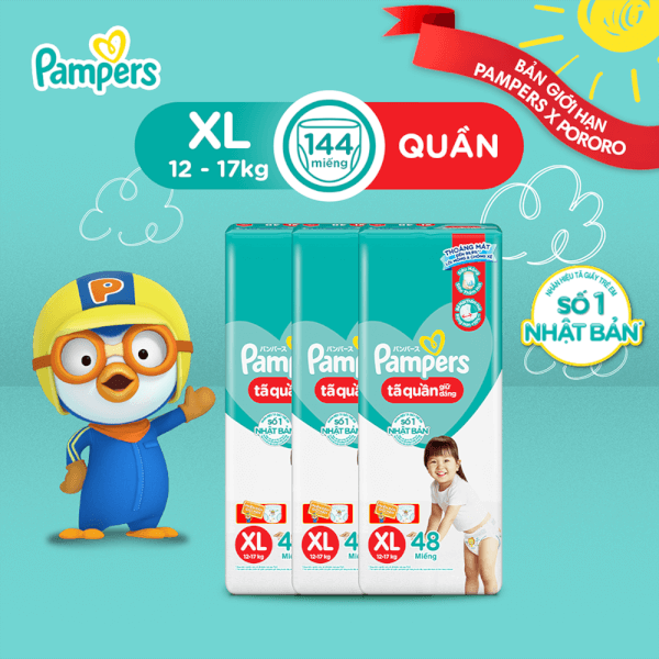 Combo 3 gói Bỉm tã quần Pampers giữ dáng size XL 48 miếng (12-17kg) (giao ngẫu nhiên)