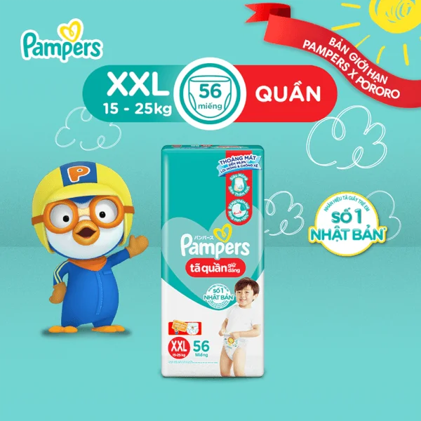 Bỉm tã quần Pampers giữ dáng Super Jumbo size XXL, 56 miếng (15-25kg) (giao ngẫu nhiên)
