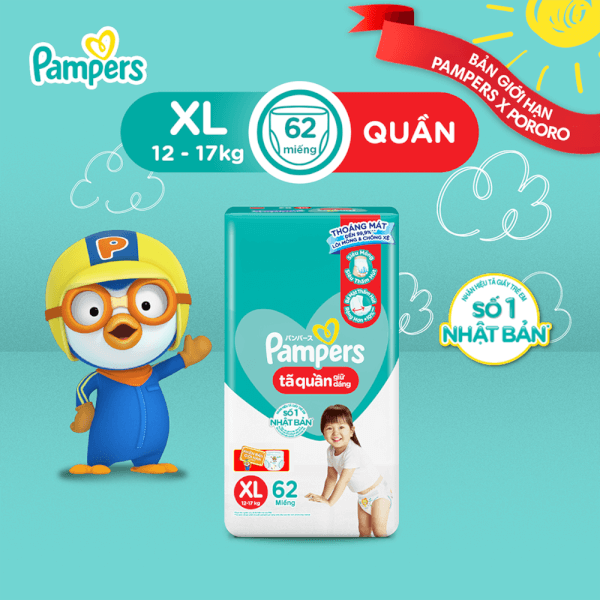 Bỉm tã quần Pampers giữ dáng Super Jumbo size XL, 62 miếng (giao ngẫu nhiên)