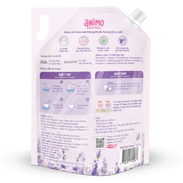 Nước xả Hàn quốc Animo hương Nắng xuân 3,2L (Tím)