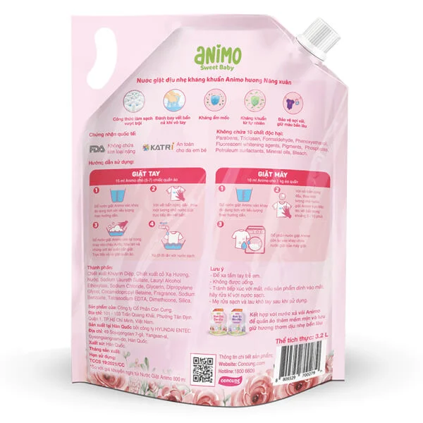 Nước giặt Hàn quốc Animo hương Nắng xuân 3,2L (Hồng phấn)