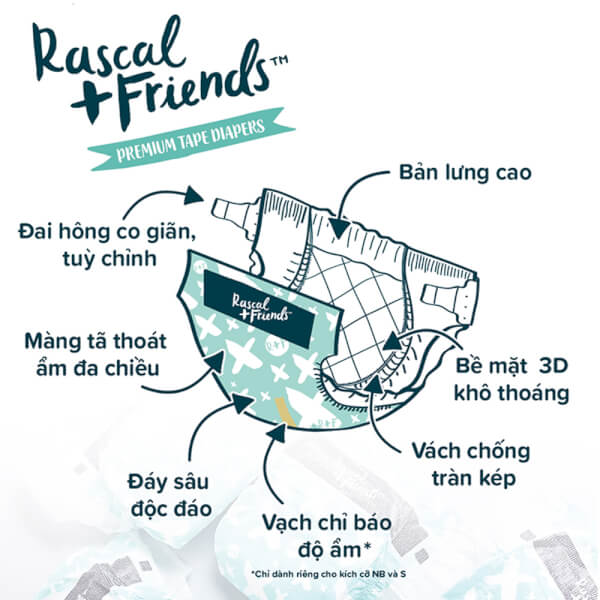 Tã dán Rascal + Friends (L, 10-15kg, 18 miếng)
