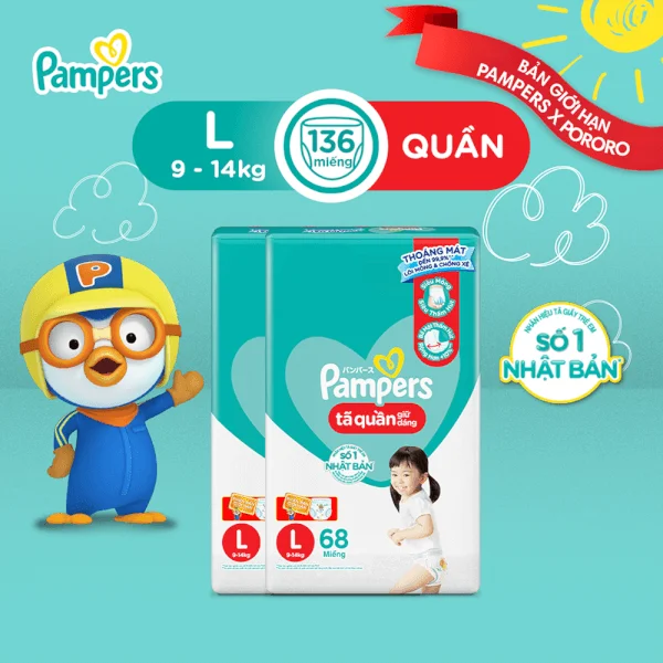 Combo 2 Tã quần Pampers giữ dáng Super Jumbo size L, 68 miếng (giao ngẫu nhiên)