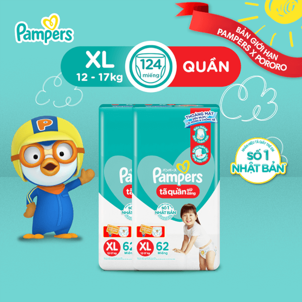 Combo 2 Tã quần Pampers giữ dáng Super Jumbo size XL, 62 miếng (giao ngẫu nhiên)