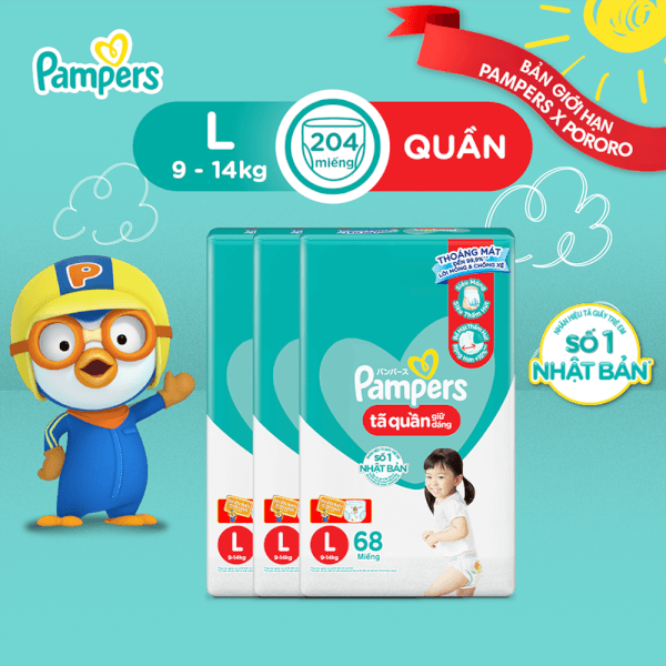 Combo 3 Tã quần Pampers giữ dáng Super Jumbo size L, 68 miếng (giao ngẫu nhiên)