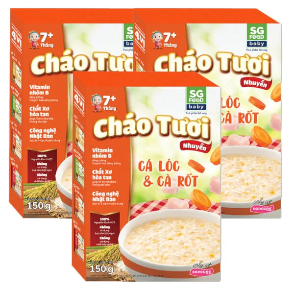 Combo 3 Cháo tươi trẻ em SG Food vị Cá lóc & Cà rốt (150g)