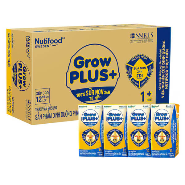 Thùng Sữa Nutifood GrowPLUS+ Sữa Non 110ml (lốc 4 hộp) - 12 lốc