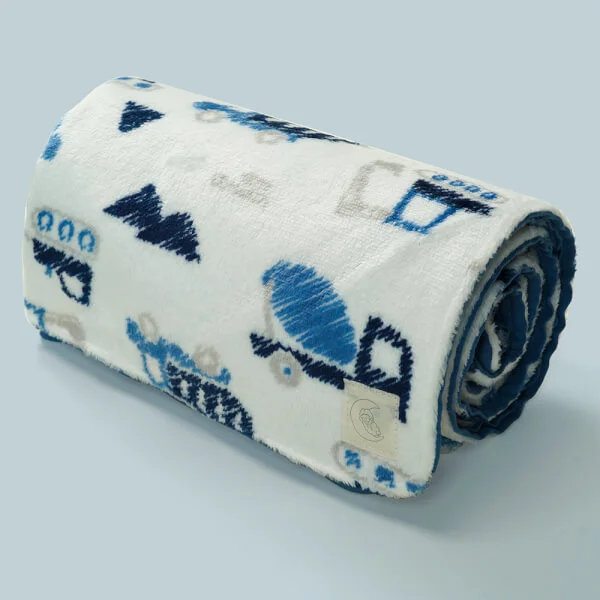 Chăn bông 2 lớp cho bé hình xe Animo B2203_NK005 (100x110cm,Xanh)