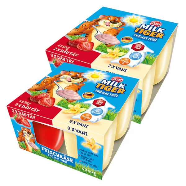Combo 2 Phô mai tươi Milk Tiger hương Dâu - Vani 4x50g