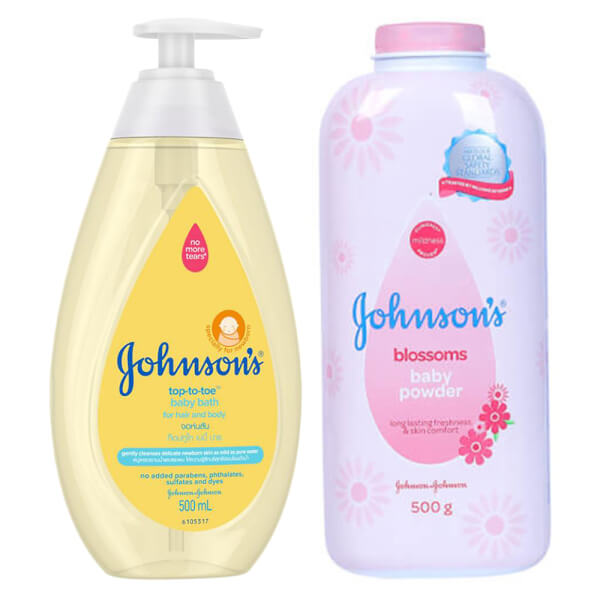 Combo 1 Sữa tắm gội toàn thân Johnson Baby 500ml bao bì mới và 1 Phấn thơm hương hoa Johnson Baby (500gr)