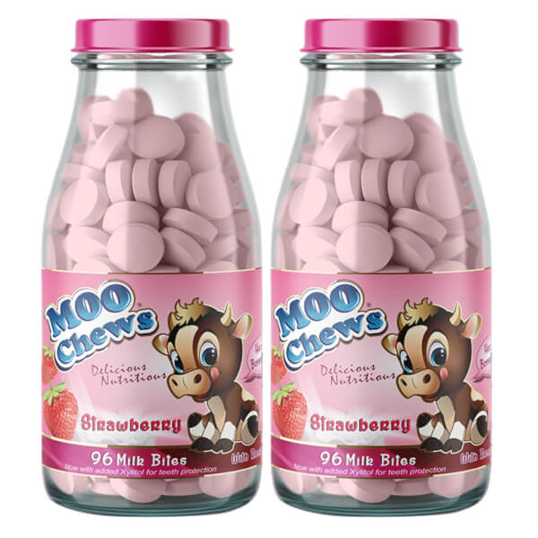 Combo 2 Viên Sữa Moo Chews Strawberry 96 viên/ chai