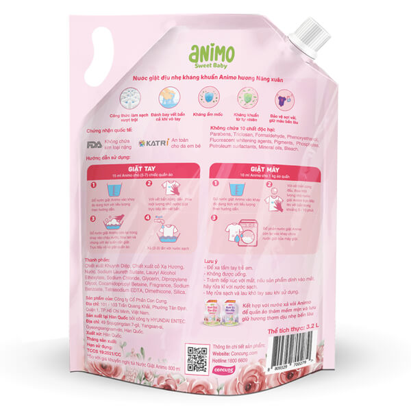 Combo 2 Nước giặt Hàn quốc Animo hương Nắng xuân 3,2L (Hồng phấn)