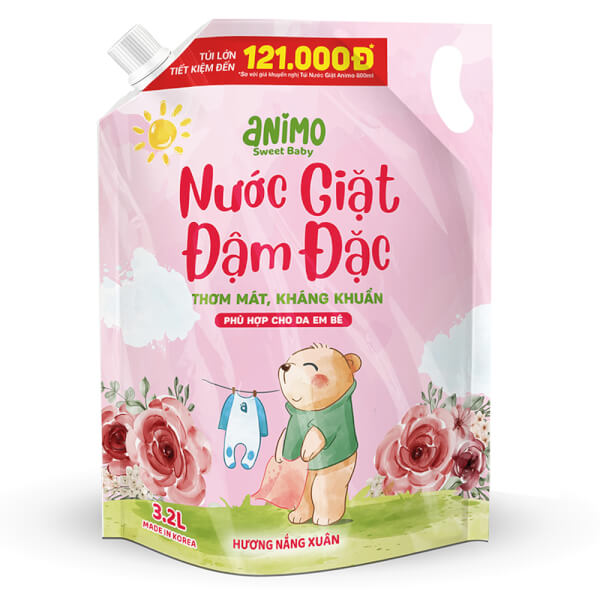 Combo 2 Nước giặt Hàn quốc Animo hương Nắng xuân 3,2L (Hồng phấn)