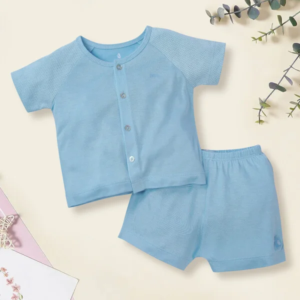 Bộ sơ sinh tính năng ngắn, vải lưới Animo I0322014 (0-12M,Xanh)