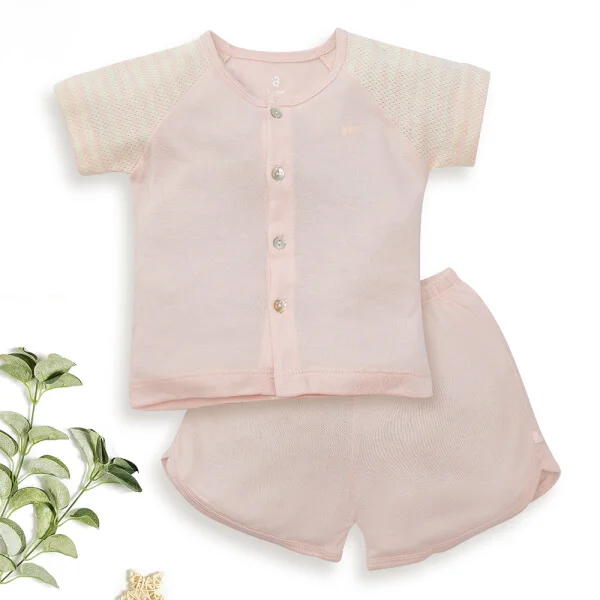 Bộ sơ sinh tính năng ngắn, vải lưới Animo I0322019 (0-12M,Cam)