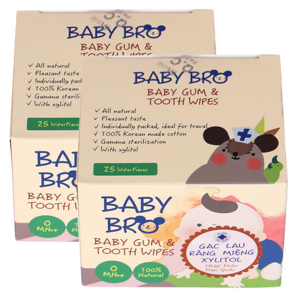 Combo 2 Gạc vệ sinh răng miệng trẻ em Baby Bro (25 miếng/ hộp)