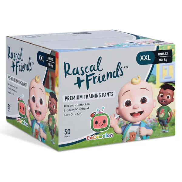 Combo 3 Thùng Tã quần Rascal + Friends Cocomelon (XXL,>16, 50 miếng) kèm sticker ngẫu nhiên