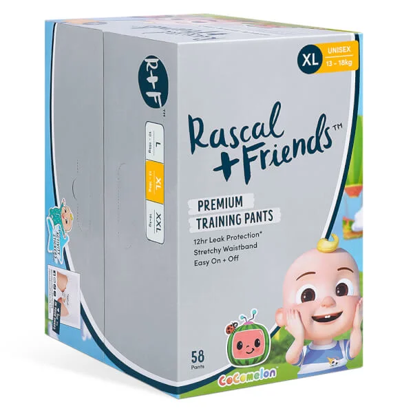 Combo 3 Thùng Tã quần Rascal + Friends Cocomelon (XL,13-18kg, 58 miếng) kèm sticker ngẫu nhiên