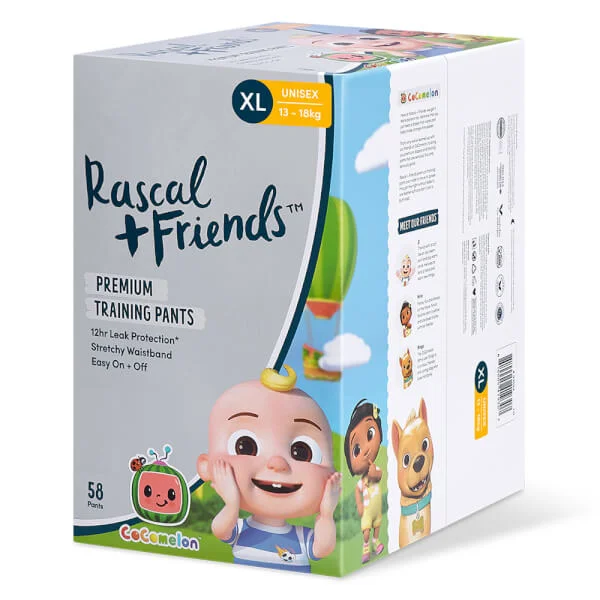 Combo 3 Thùng Tã quần Rascal + Friends Cocomelon (XL,13-18kg, 58 miếng) kèm sticker ngẫu nhiên