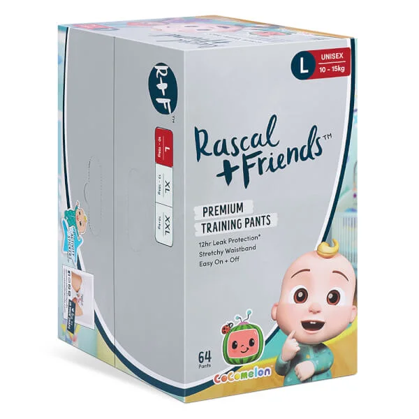 Combo 2 Thùng Tã quần Rascal + Friend Cocomelon (L,10-15kg, 64 miếng)