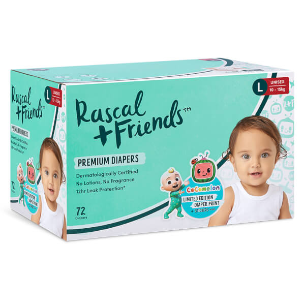 Combo 2 Thùng Tã dán Rascal + Friends Cocomelon (L,10-15kg, 72 miếng)