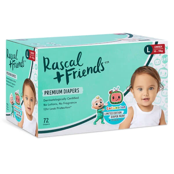 Combo 2 Thùng Tã dán Rascal + Friends Cocomelon (L,10-15kg, 72 miếng)