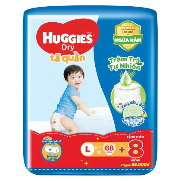 Tã quần Huggies Dry Pants gói cực đại (L, 9-14kg, 68 miếng) (Sản phẩm sẽ được giao với bao bì ngẫu nhiên)