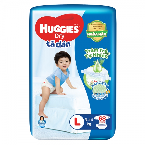 Bỉm tã dán Huggies Dry size L 68 miếng (9 - 14kg)