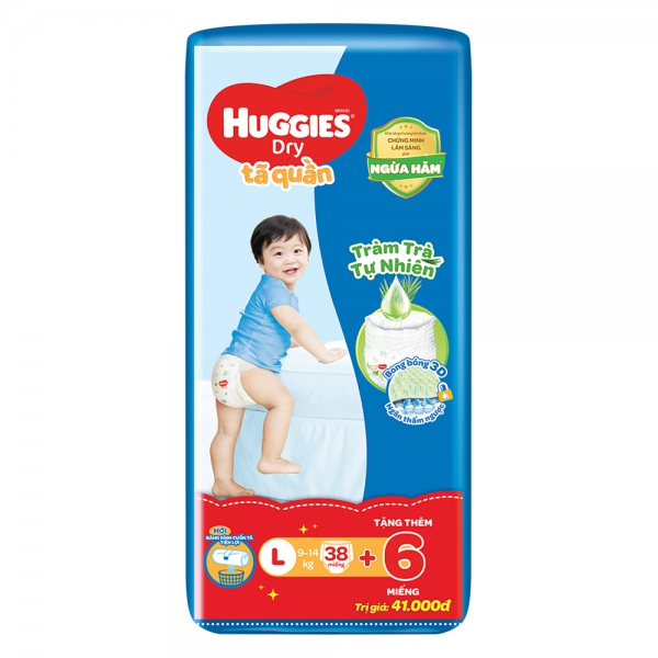 Combo 2 gói Bỉm tã quần Huggies Dry size L 38 miếng (9-14kg) (Sản phẩm sẽ được giao với bao bì ngẫu nhiên)