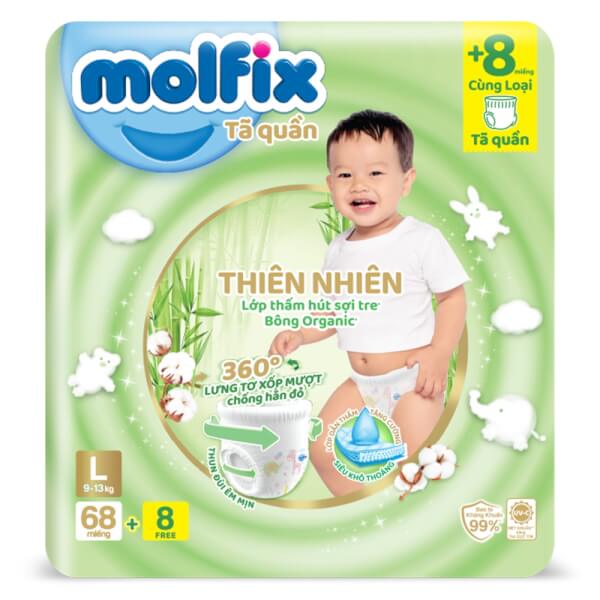 Tã quần Molfix (L, 9 - 13kg, 68 miếng + 8 miếng)