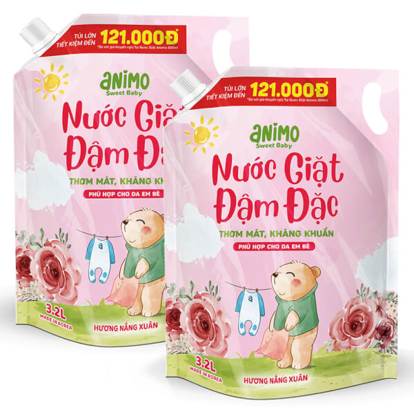 Combo 2 Nước giặt Hàn quốc Animo hương Nắng xuân 3,2L (Hồng phấn)