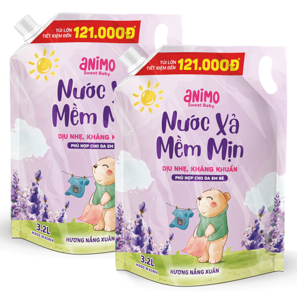 Combo 2 Nước xả Hàn quốc Animo hương Nắng xuân 3,2L (Tím)