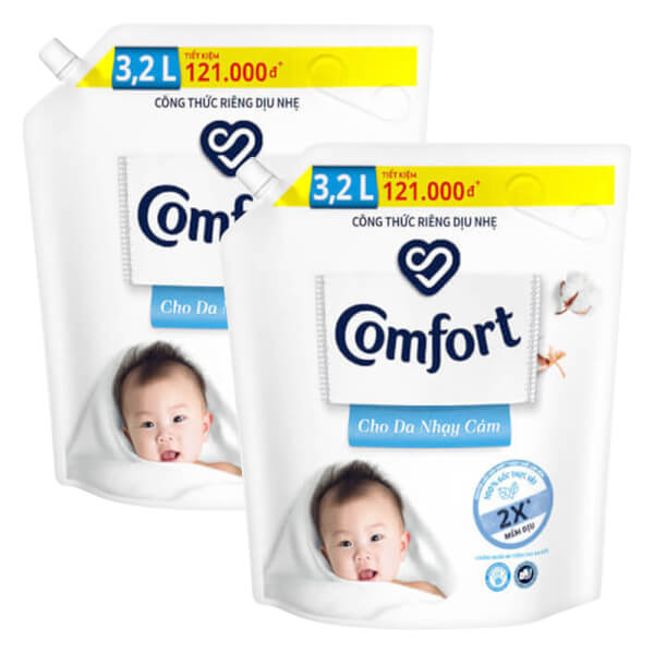 Combo 2 Nước xả làm mềm vải Comfort đậm đặc cho da nhạy cảm, Túi 3.2L