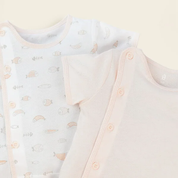 Cặp Áo sơ sinh cài chéo tay ngắn Animo KV422057 (NB - 12M, Cam nhạt)