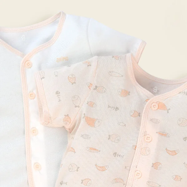 Cặp Áo sơ sinh cài giữa tay ngắn Animo KV422073 (NB - 12M, Cam nhạt)