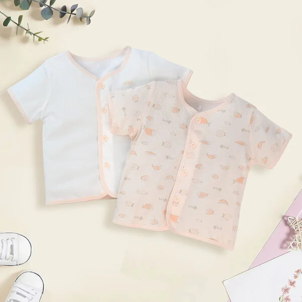 Cặp Áo sơ sinh cài giữa tay ngắn Animo KV422073 (NB - 12M, Cam nhạt)
