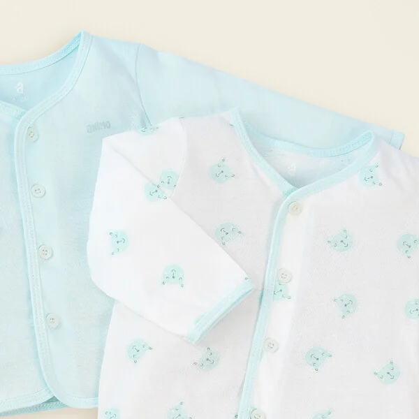 Cặp Áo sơ sinh cài giữa tay dài Animo KV422075 (NB - 12M,Xanh ngọc)