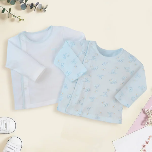 Cặp áo sơ sinh cài chéo tay dài Animo LĐ422049 (NB - 3M,xanh-trắng)