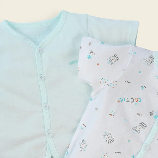 Cặp áo sơ sinh cài giữa tay ngắn Animo LĐ422052 (3-12M,xanh ngọc-trắng)