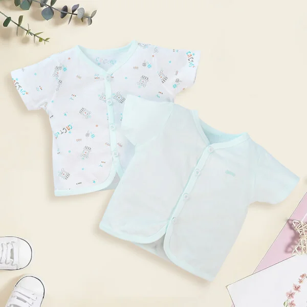 Cặp áo sơ sinh cài giữa tay ngắn Animo LĐ422052 (NB - 3M,xanh ngọc-trắng)