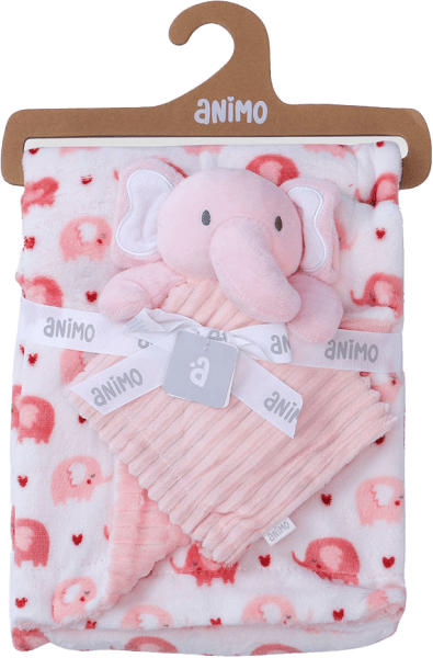 Chăn bông kèm thú cho bé Animo B2207_NK003 (75x100 cm, Hồng)