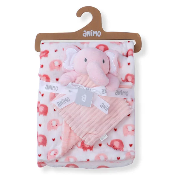 Chăn bông kèm thú cho bé Animo B2207_NK003 (75x100 cm, Hồng)