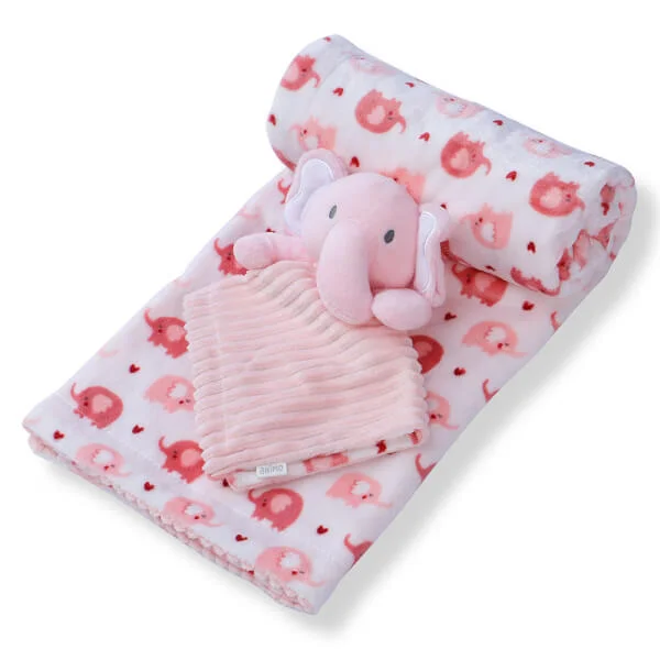 Chăn bông kèm thú cho bé Animo B2207_NK003 (75x100 cm, Hồng)