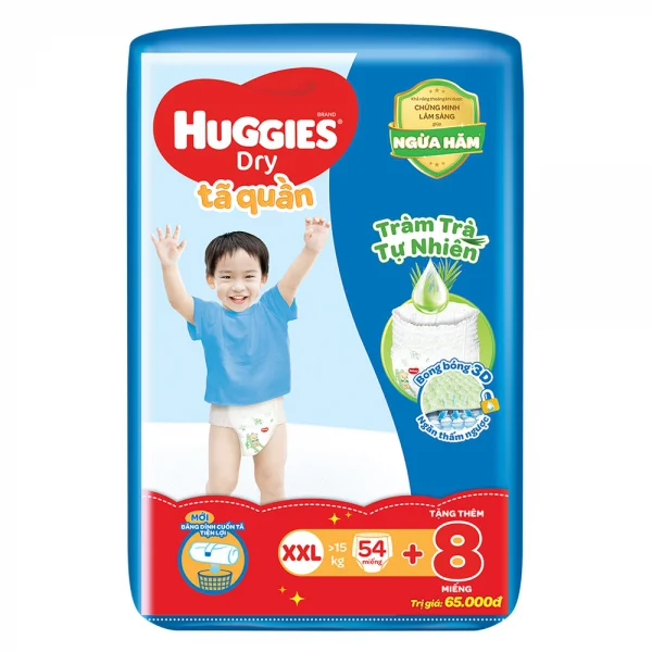 Tã quần Huggies Dry Pants gói cực đại (XXL, >15kg, 54 miếng) (giao bao bì ngẫu nhiên)